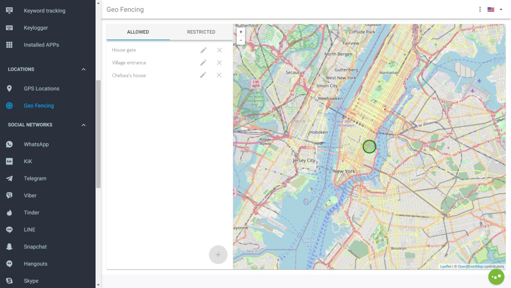 mSpy geo fencing feature